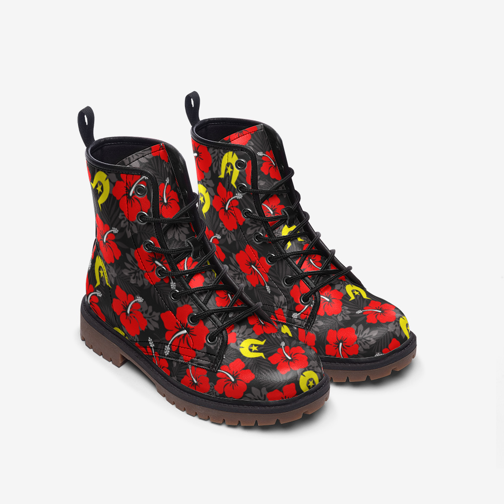 Royal Red Hibiscus with Yellow Dhari on Casual Leather Lightweight Boots