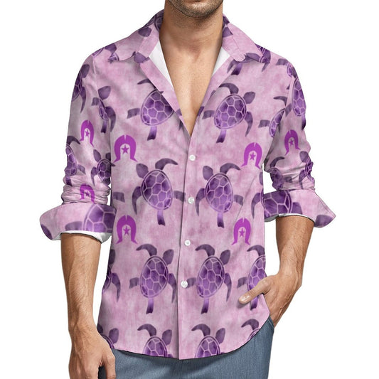 Purple Turtle Pattern on Men's Long Sleeve Shirt