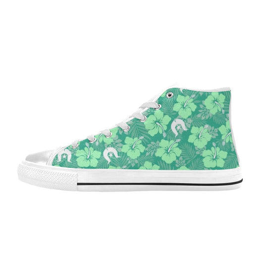 Hibiscus flowers with Dhari (Royal mint) on Women's High Top Canvas Shoes