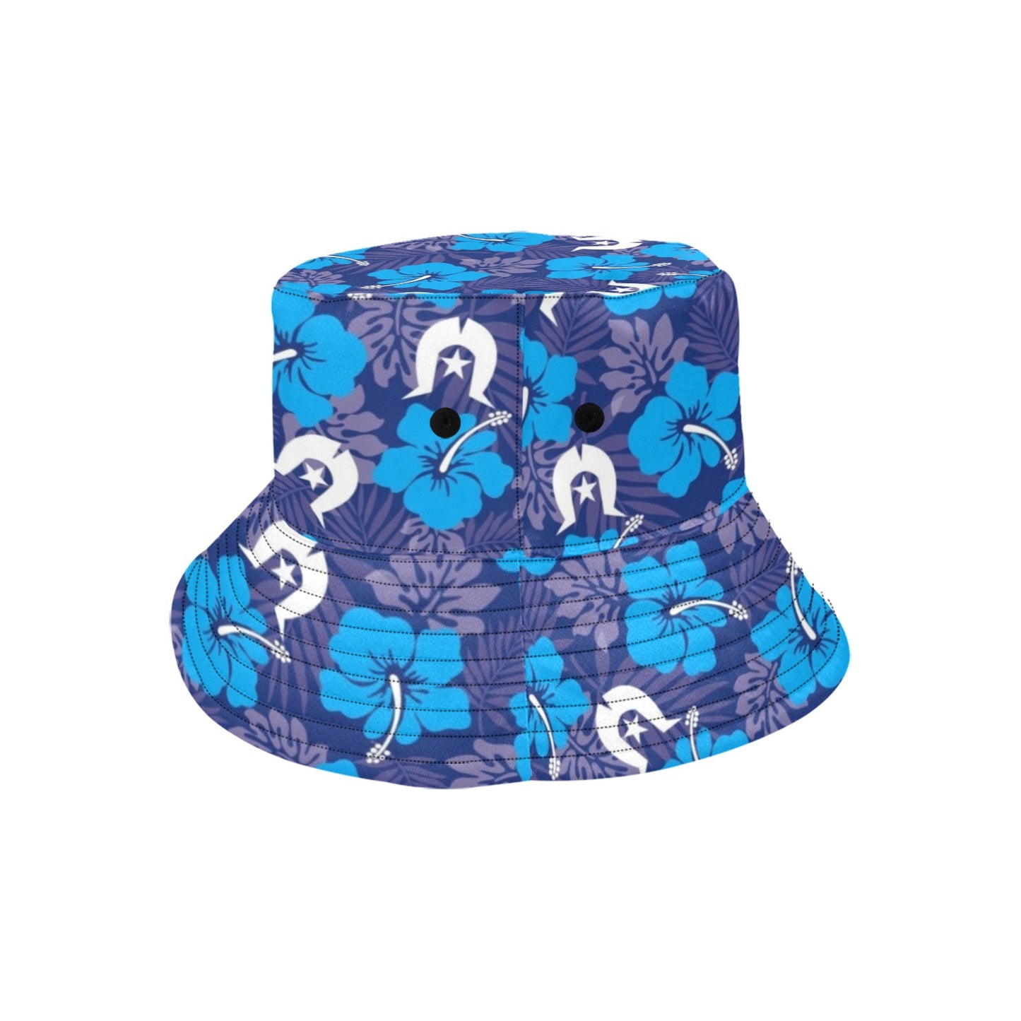 Hibiscus flowers with Dhari (Royal blue) on Unisex Summer Single-Layer Bucket Hat