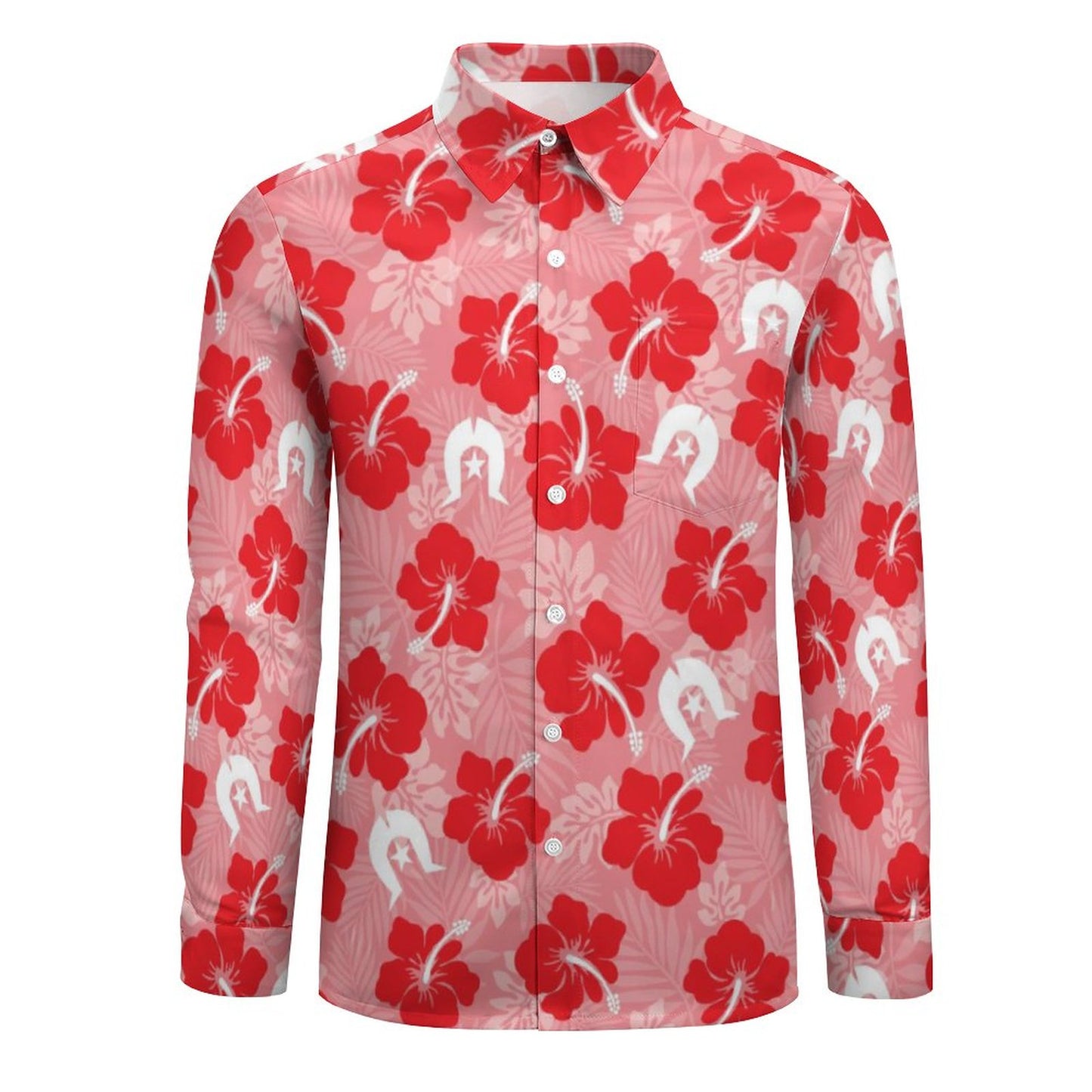 Hibiscus flowers with Dhari (Royal Pink) on Men's Long Sleeve Shirt