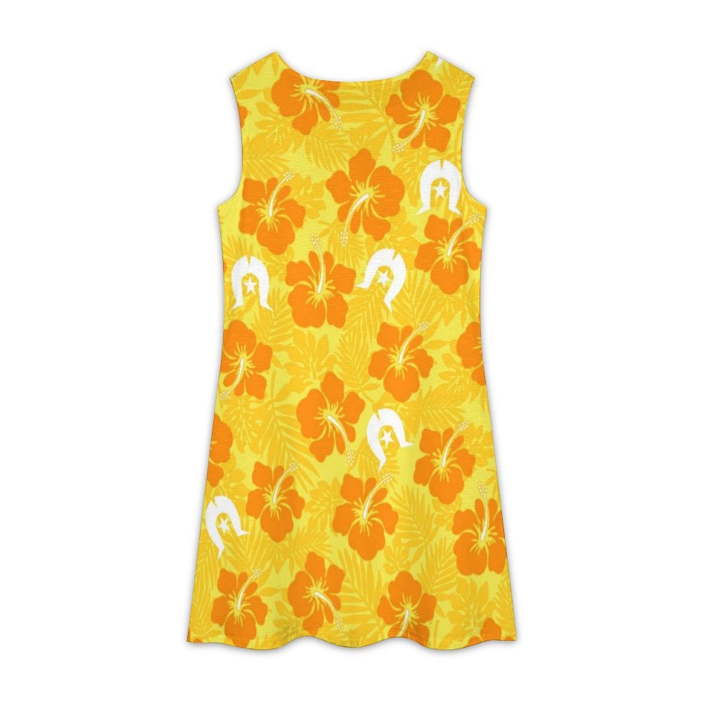 Hibiscus flowers with Dhari (Gold) on Sleeveless Dress