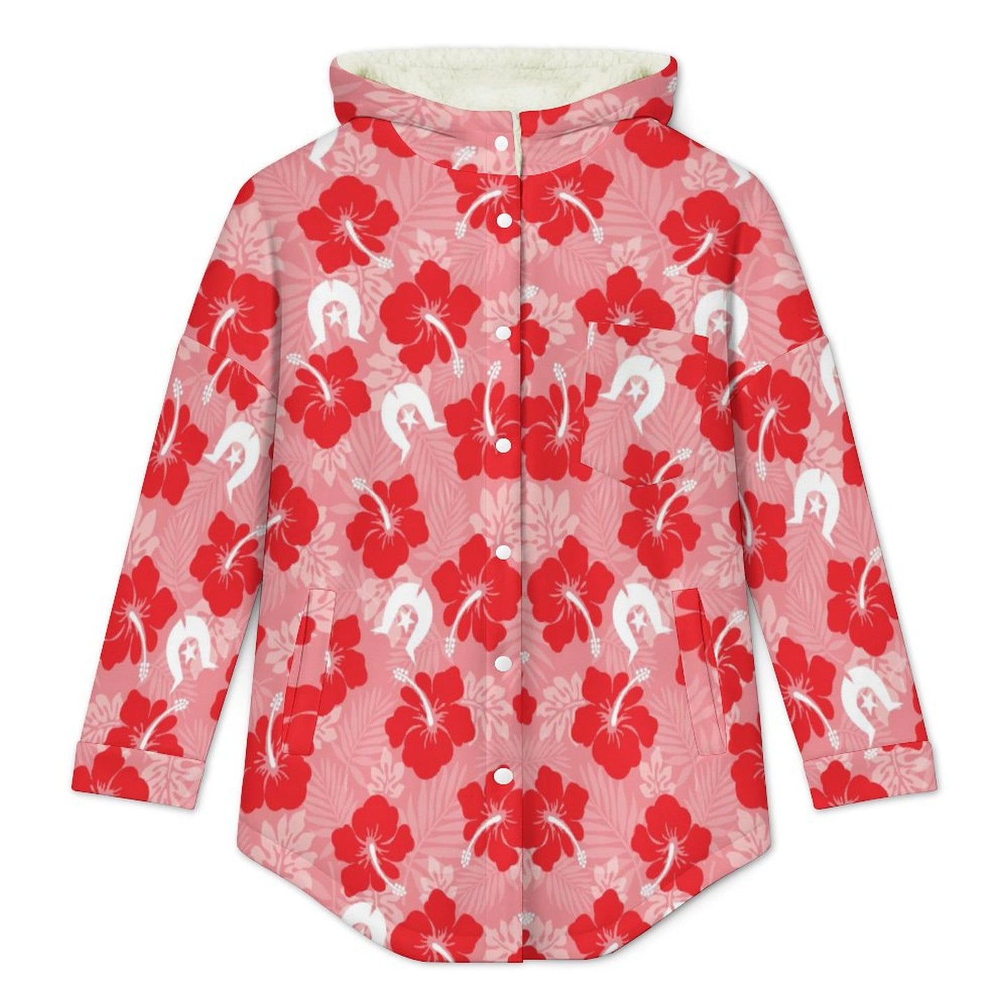 Hibiscus flowers with Dhari (Royal Pink) on Women's Full Snap Fleece Jacket