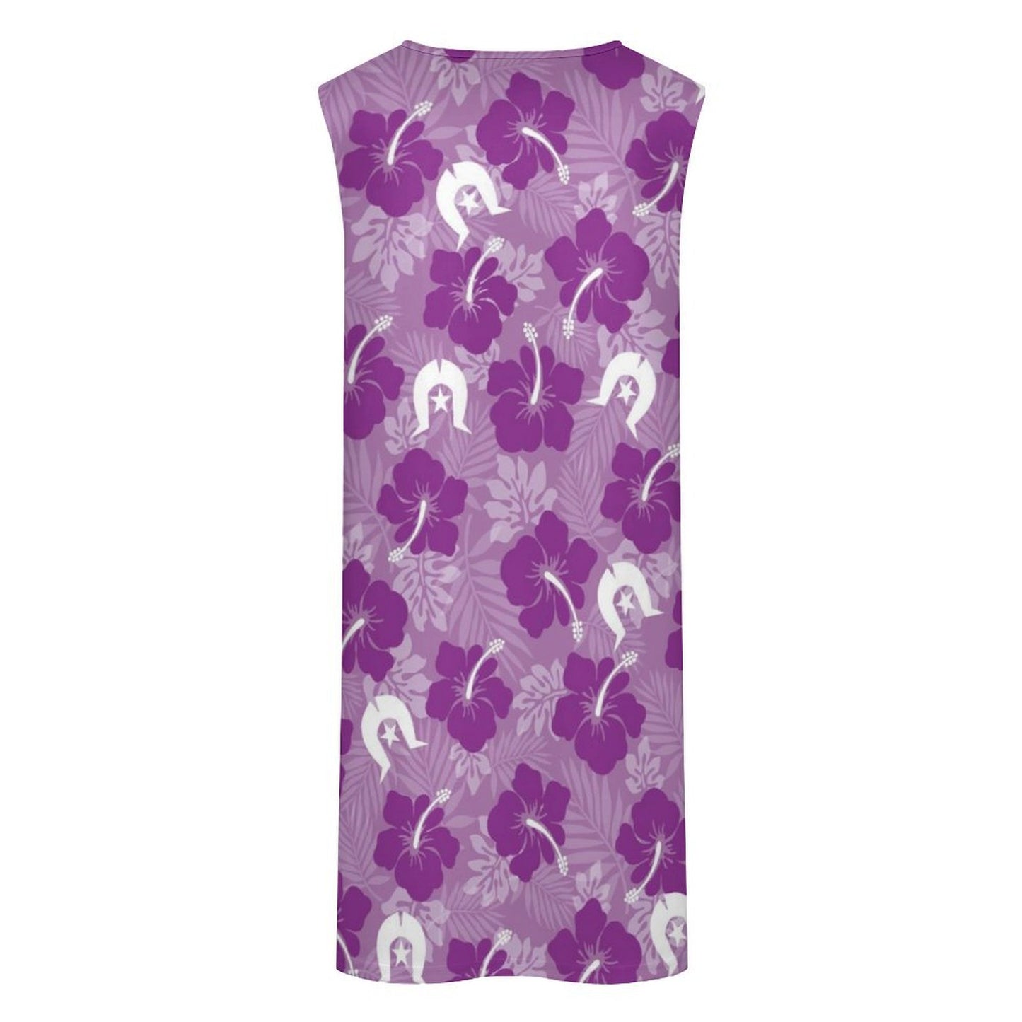 Hibiscus flowers with Dhari (Royal purple) on Sleeveless Pocket Dress