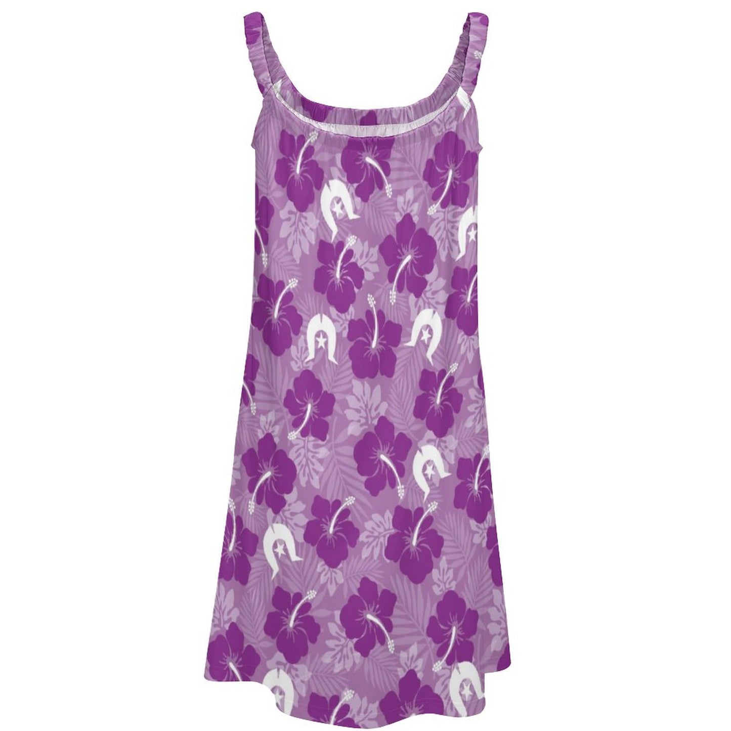 Hibiscus flowers with Dhari (Royal purple) on Sleeveless Dress