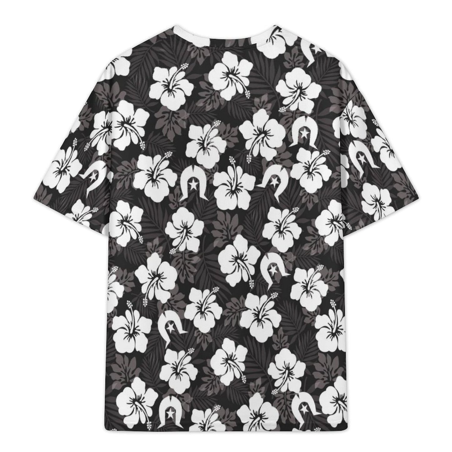 White Hibiscus and Dhari (Black) on Plus Size Drop Shoulder T-Shirt