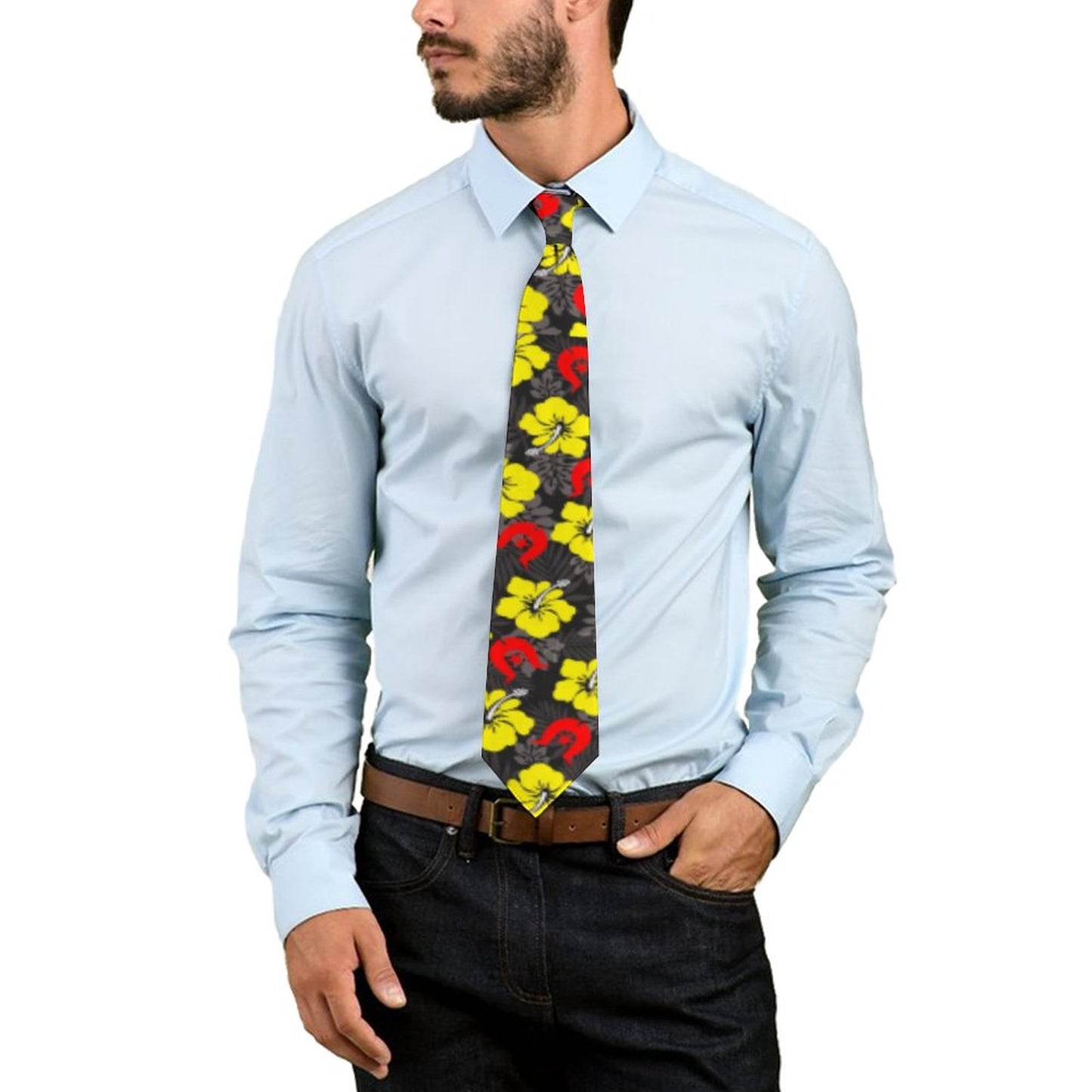 Royal yellow Hibiscus with Red Dhari on Men's Formal Tie