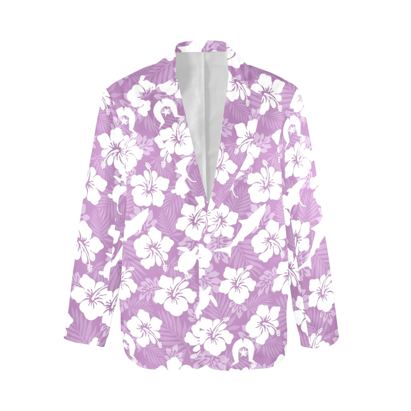White hibiscus flowers with Dhari, Shark, turtle, and stingray (Purple) Women's Blazer