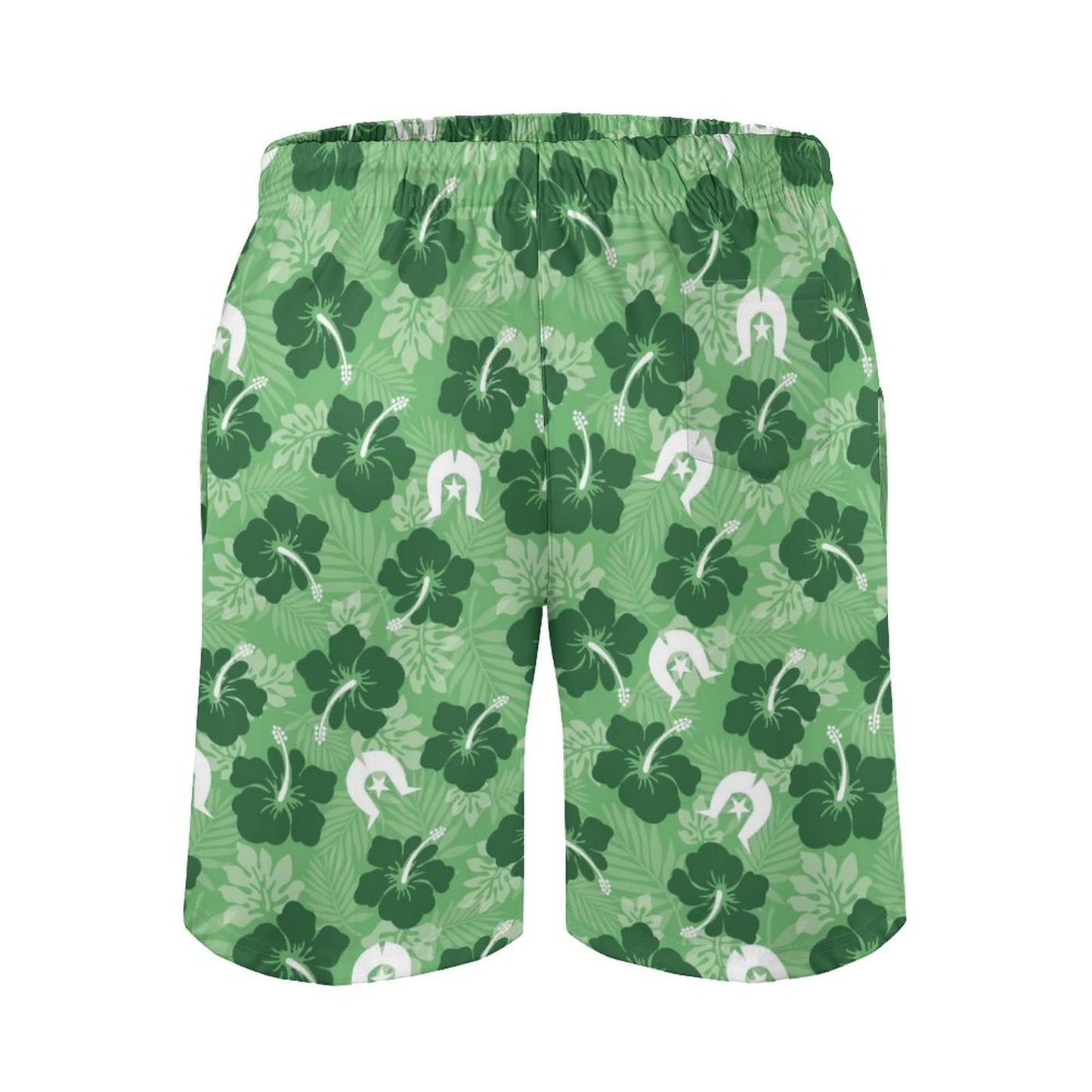 Hibiscus flowers with Dhari (Sea Grass Green) on Men's Board Shorts