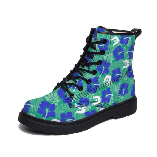 Royal Blue Hibiscus flowers with Dhari on Unisex Boots for Men and Women