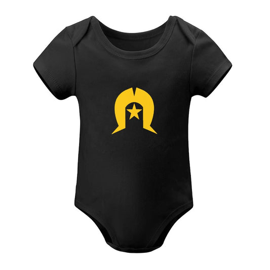 Gold coloured Dhari on Short Sleeve Baby Romper