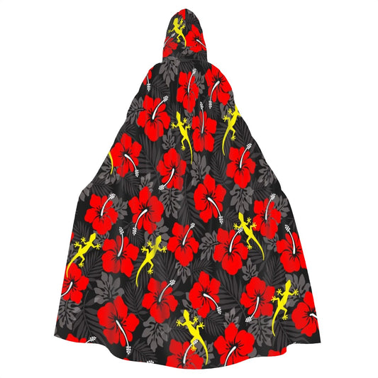 Royal Red Hibiscus flowers with Gecko on Hooded Cloak