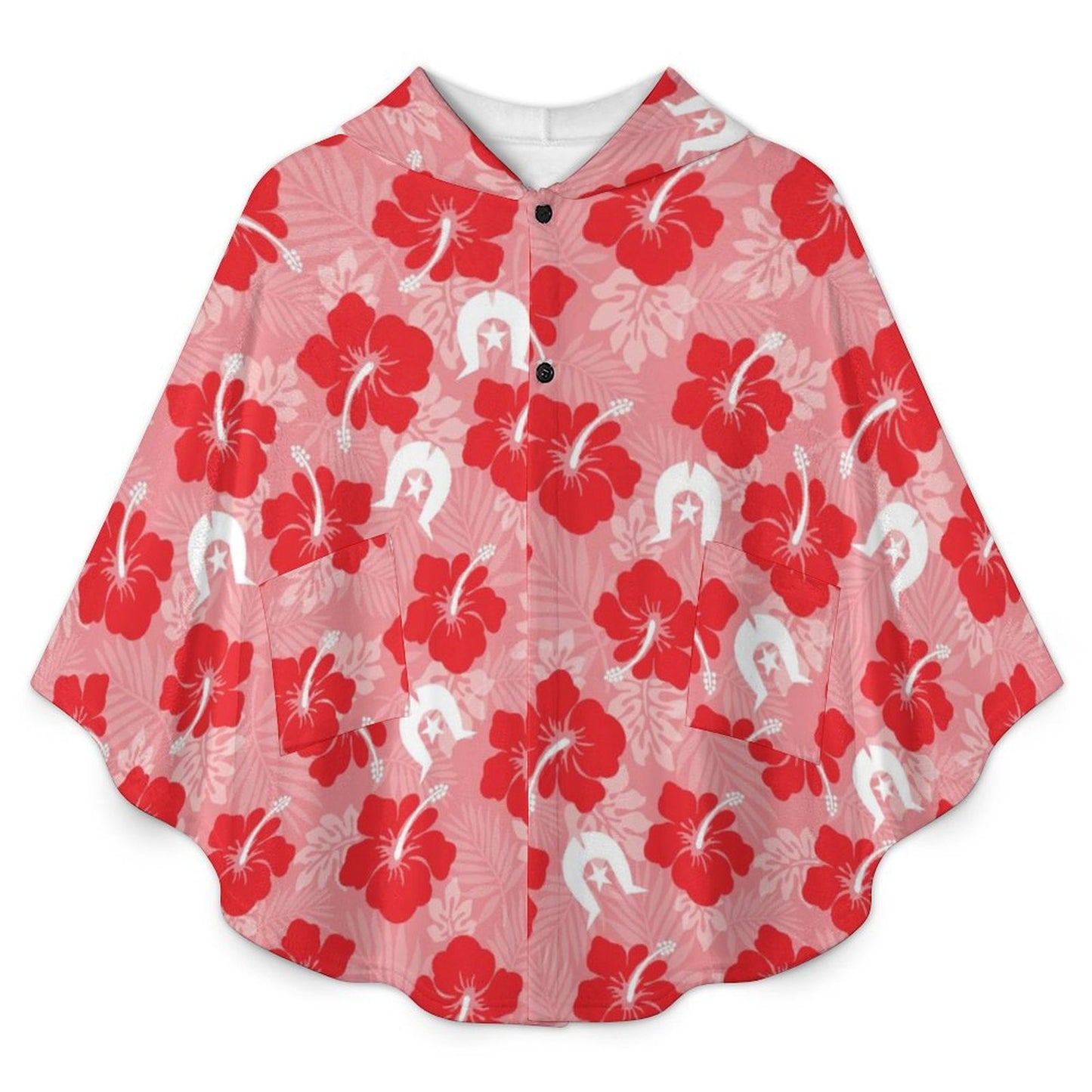 Hibiscus flowers with Dhari (Royal Pink) on Fleece Hooded Cape for Adults