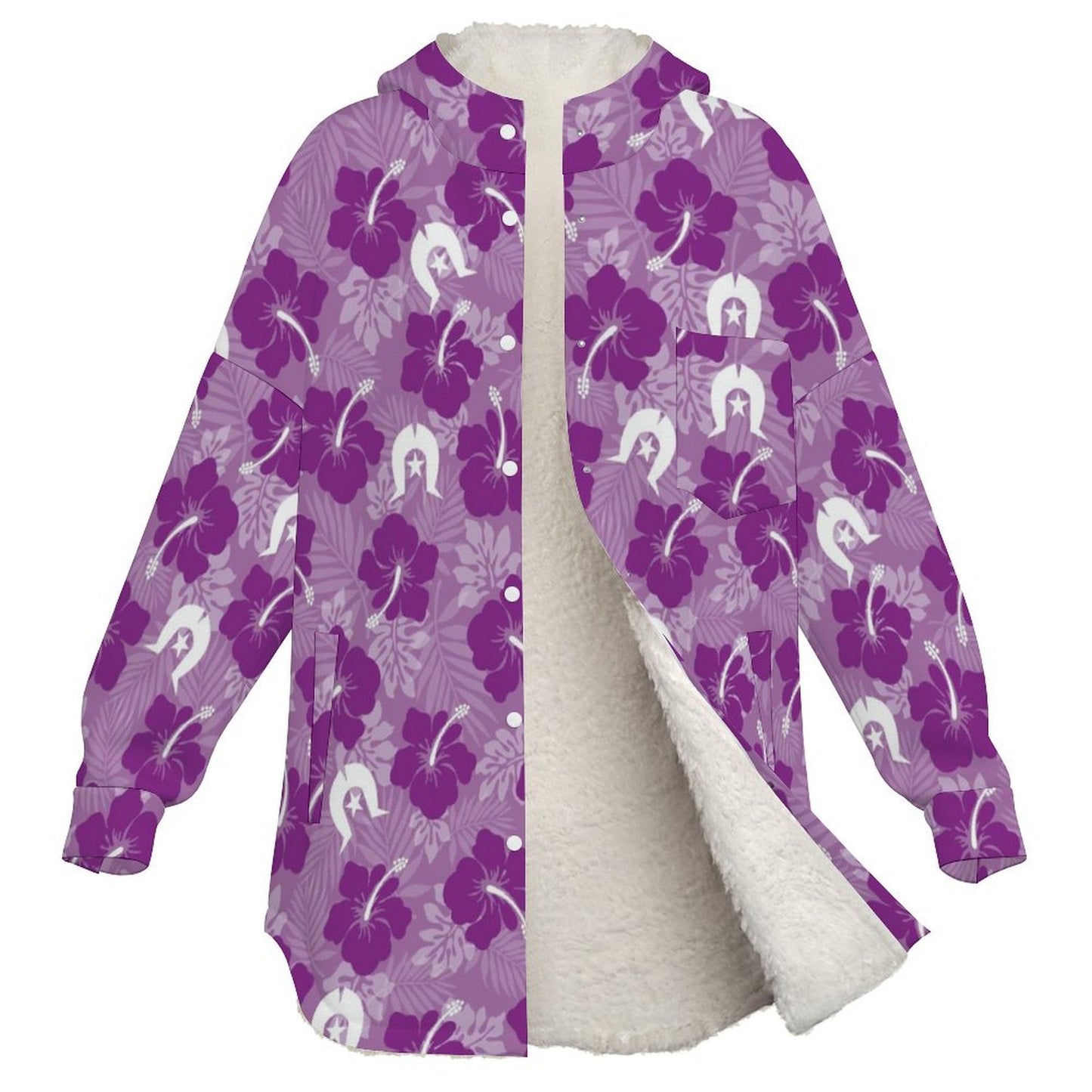 Hibiscus flowers with Dhari (Royal purple) on Women's Full Snap Fleece Jacket