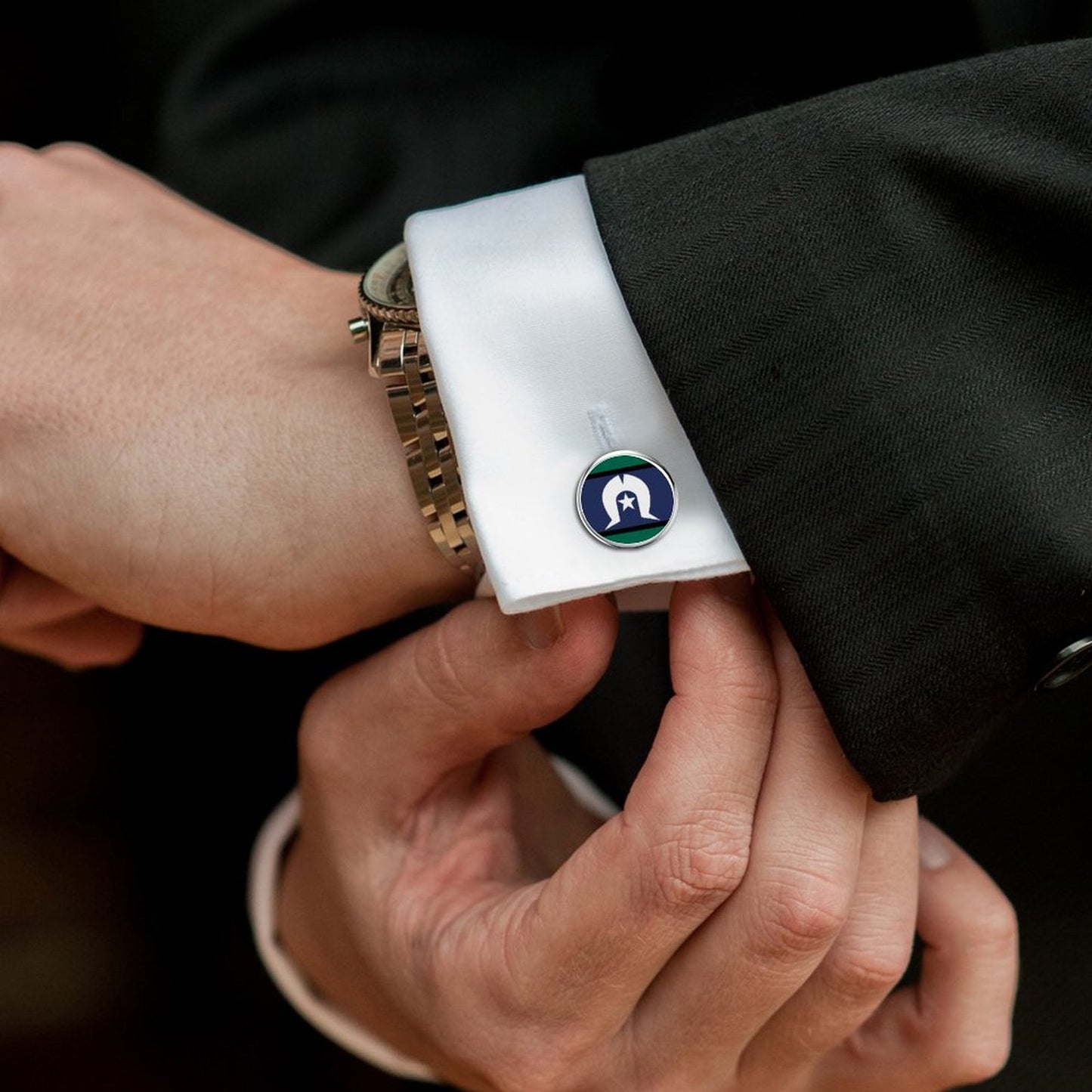 Torres Strait Flag on Shirt Cufflinks
