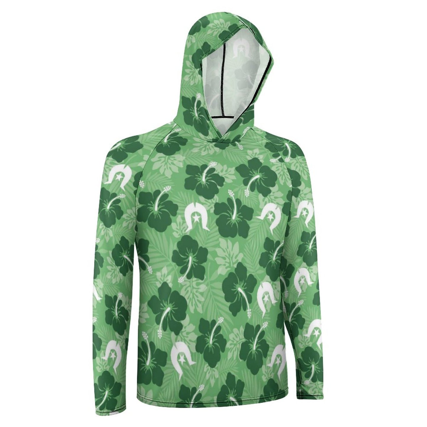 Hibiscus flowers with Dhari (Sea Grass Green) on Men's UPF 40+ Sun Protection Fishing Shirt
