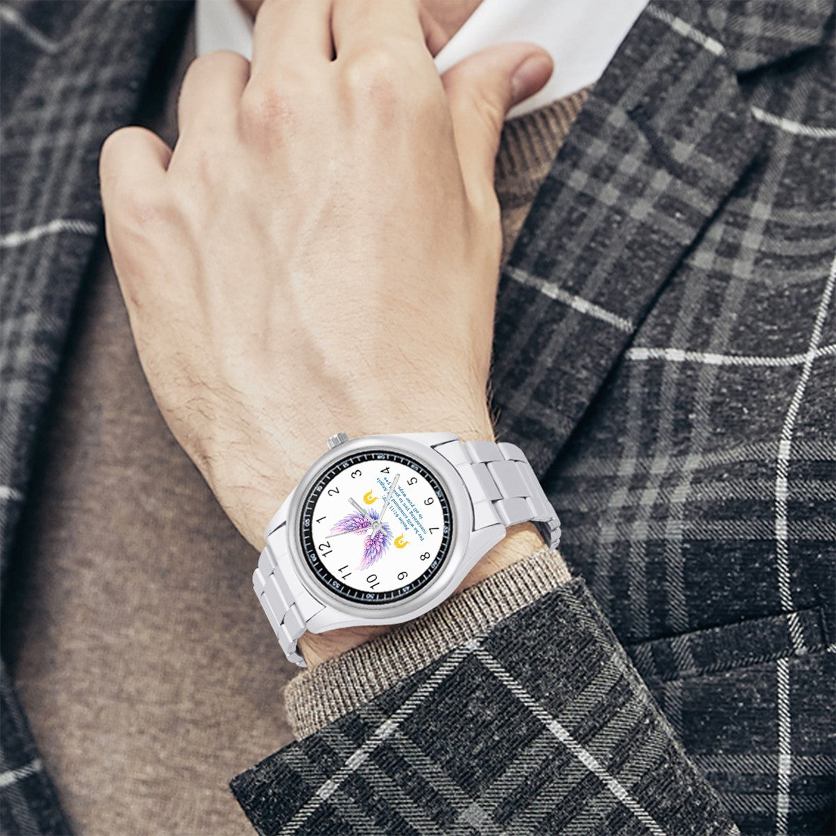 Bible Psalm on Angels with Dhari on Simple Stainless Steel Watch