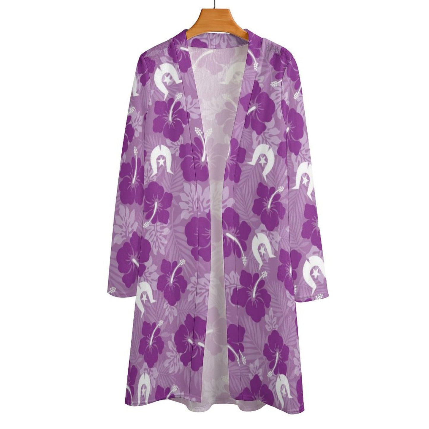 Hibiscus flowers with Dhari (Royal purple) on Women's Mid-length Cardigan