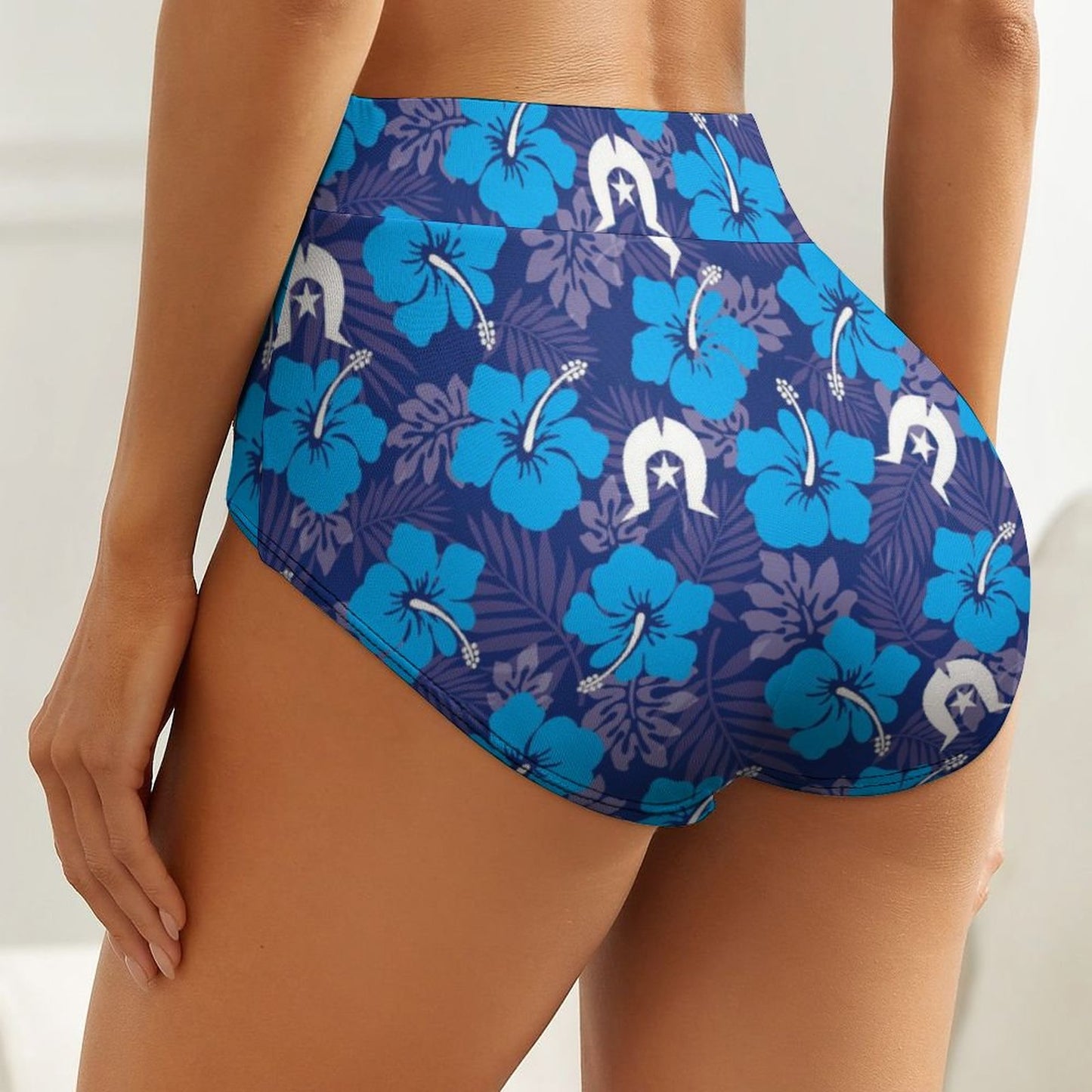 Hibiscus flowers with White Dhari (Royal blue) on  Women's High-Rise Panties