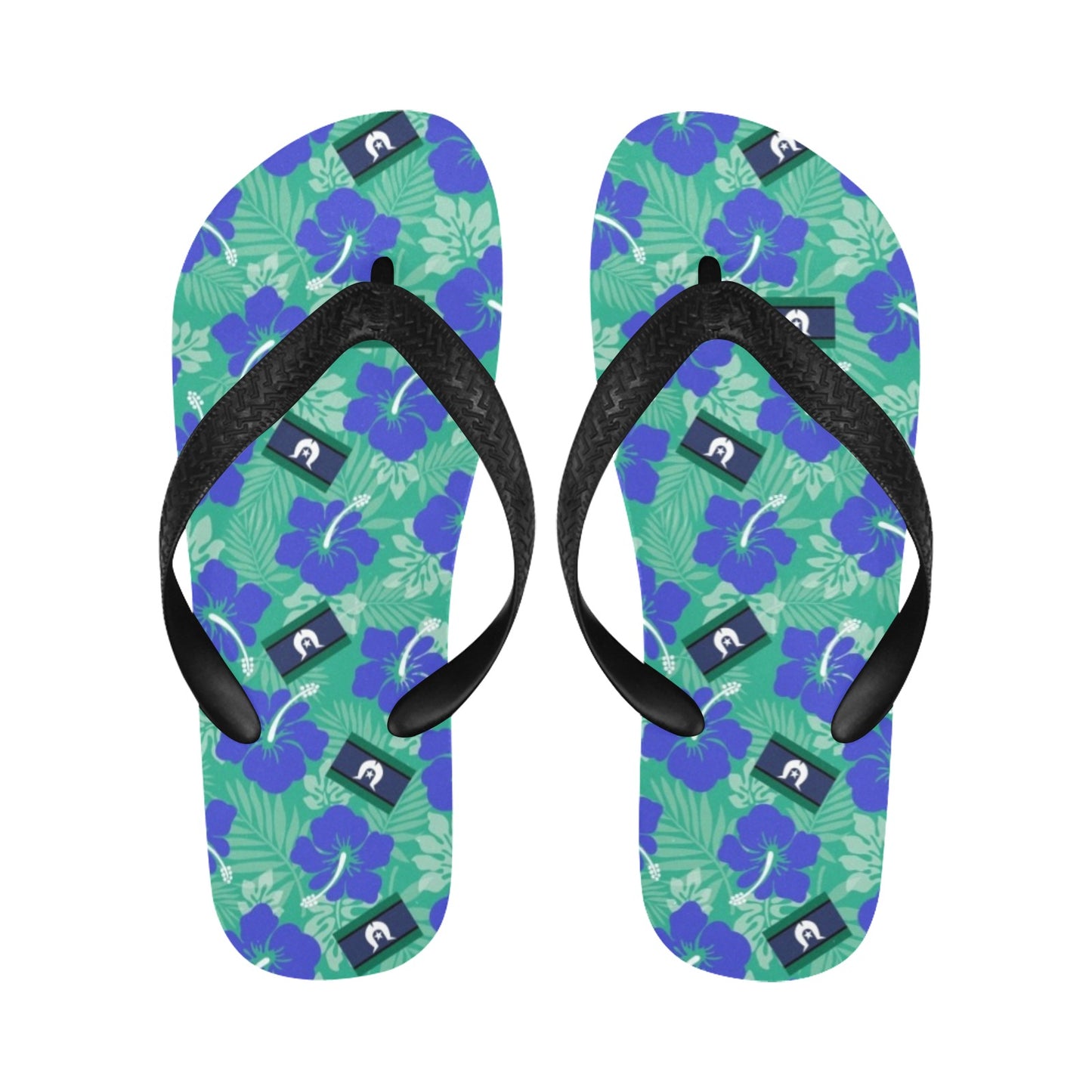 Hibiscus flowers with Torres Strait Flag on Flip Flops (For both Men and Women)