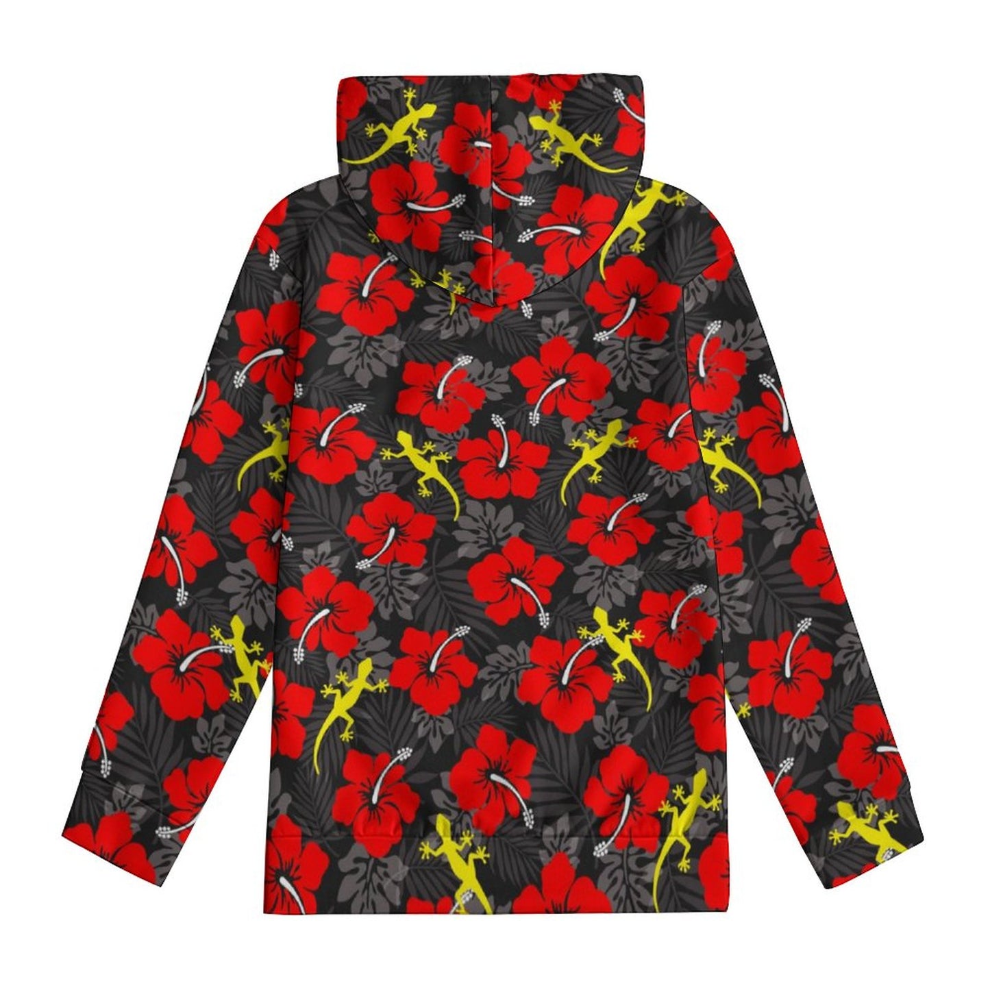 Royal Red Hibiscus flowers with Gecko on Youth's Hoodie