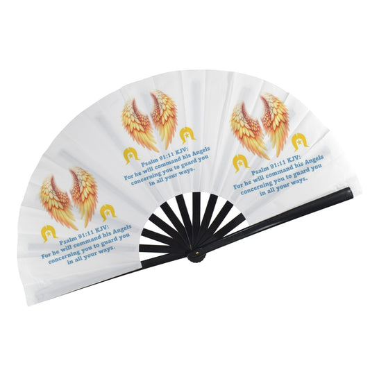 Bible Psalm on Angels with Dhari on Folding Clack Fan