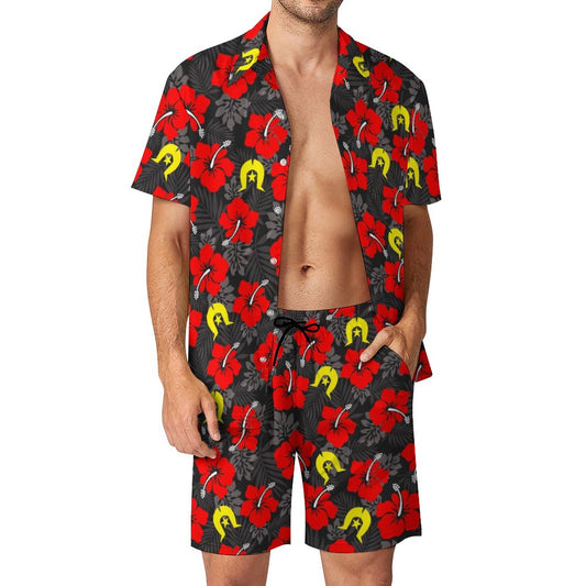Royal Red Hibiscus with Yellow Dhari on Hawaiian Suits for Men