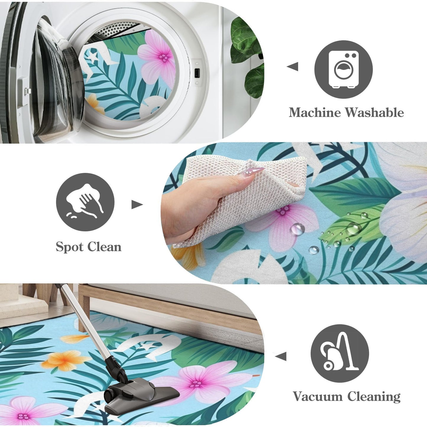 Light Pink Hibiscus flowers with White Dhari on Doormat (90x61cm) (Set of 3)