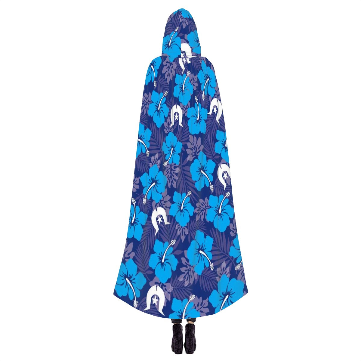 Hibiscus flowers with White Dhari (Royal blue) on Hooded Cloak
