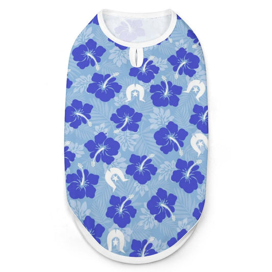 Hibiscus flowers with White Dhari (Sky blue) on Dog Vests- Pet Tank Tops