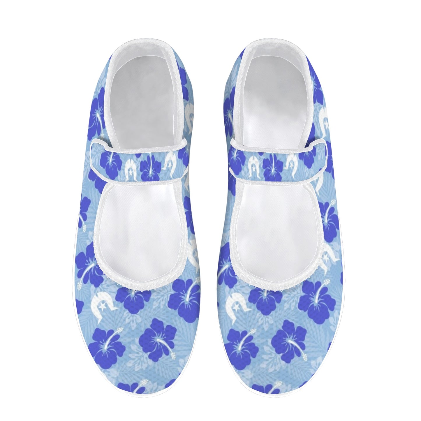 Hibiscus flowers with White Dhari (Sky blue) on  Women's Mary Jane Shoes