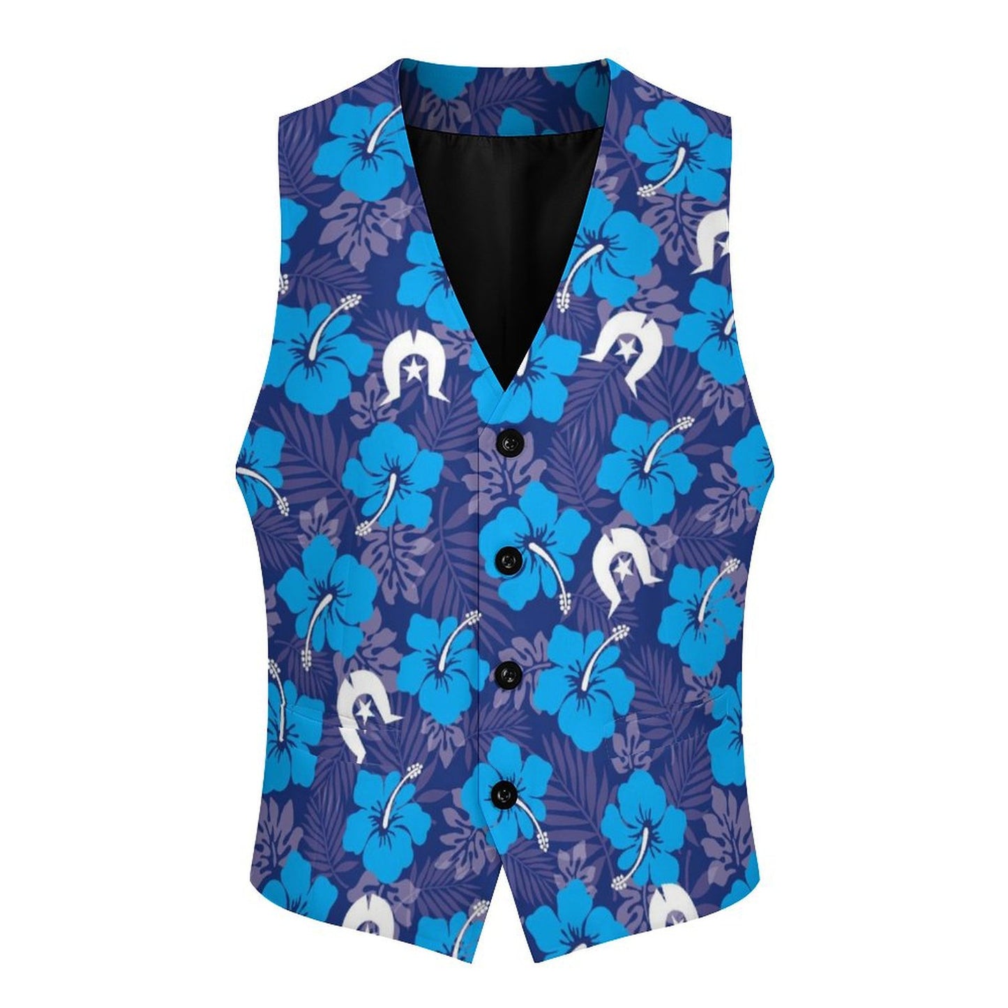 Hibiscus flowers with White Dhari (Royal blue) on Men's Sleeveless Suit Vest