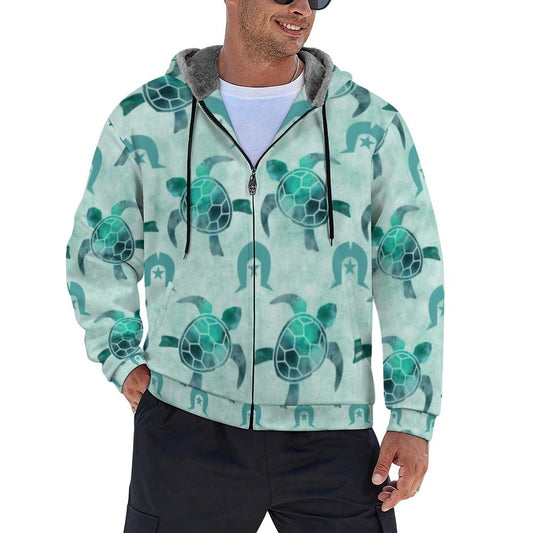 Aqua Turtle Pattern on Full Zip up Hoodie with Plush Lining