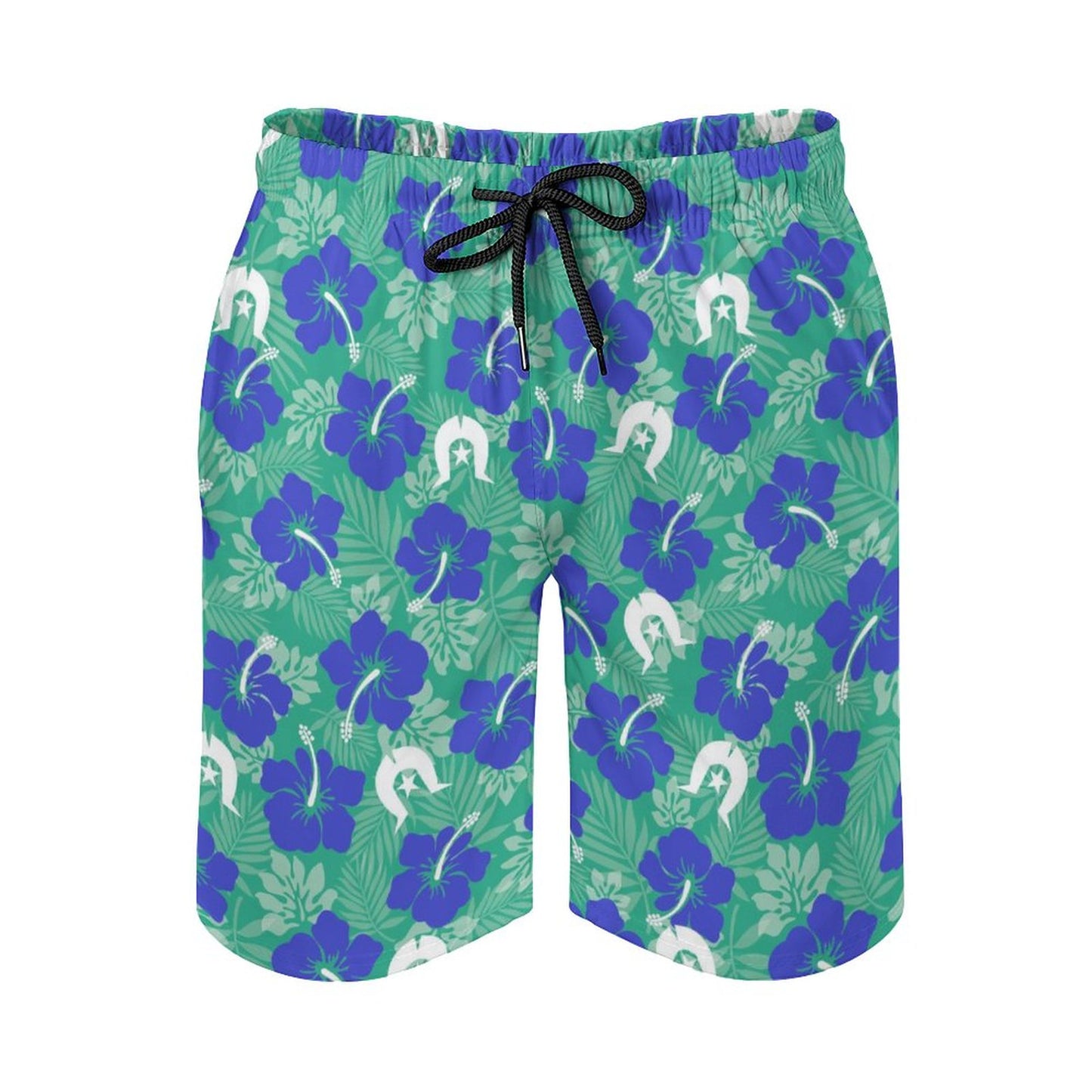 Royal Blue Hibiscus flowers with Dhari on Men's Board Shorts