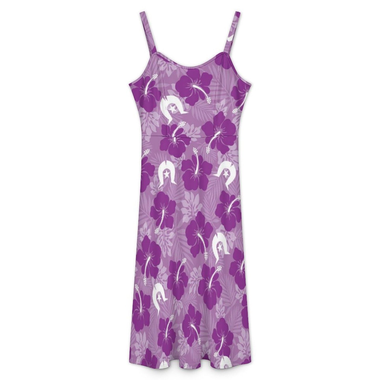 Hibiscus flowers with Dhari (Royal purple) on Midi Spaghetti Strap Dress