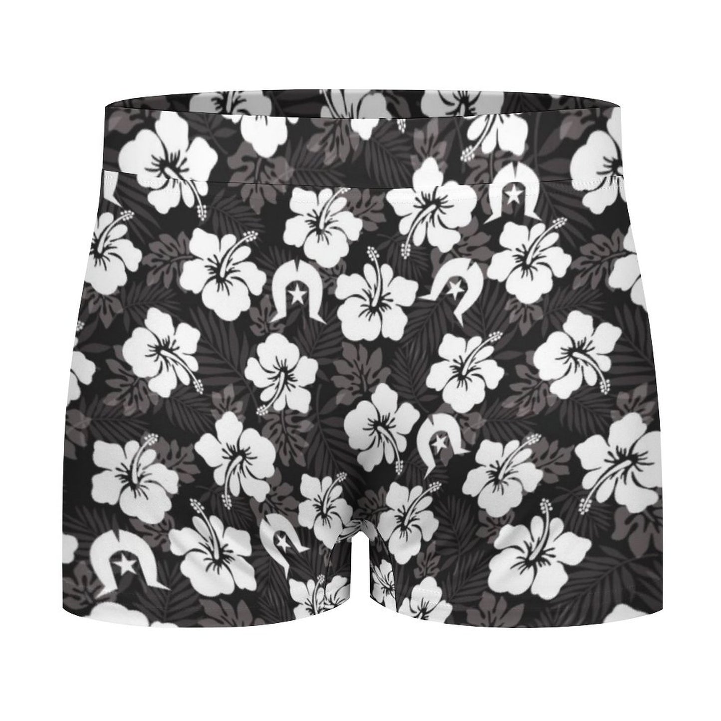 White Hibiscus and Dhari (Black) on Milk Fiber Boxer Shorts for Men