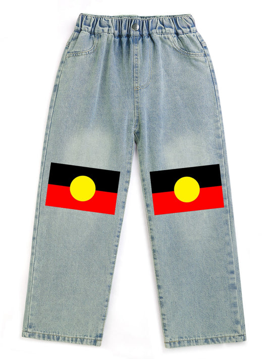 Aboriginal flag on Children's Cropped Jeans