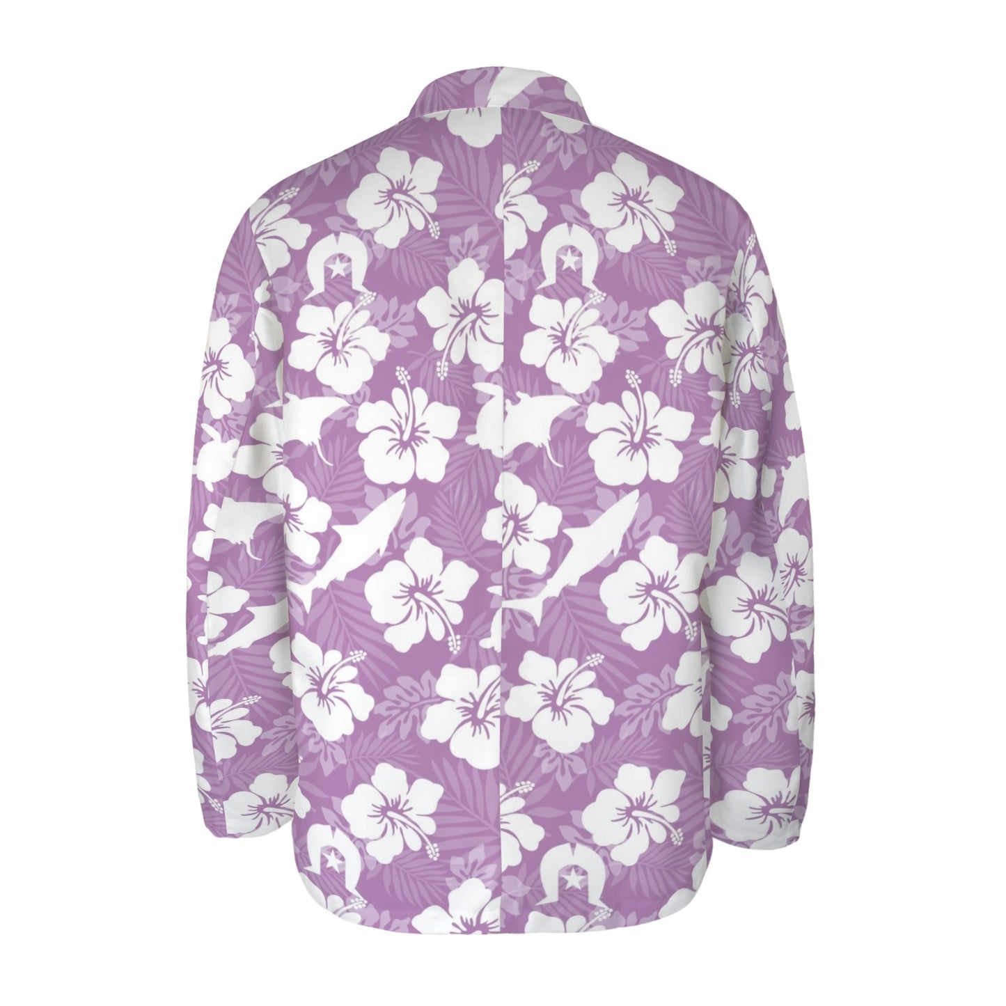 White hibiscus flowers with Dhari, Shark, turtle, and stingray (Purple) Men's Blazer