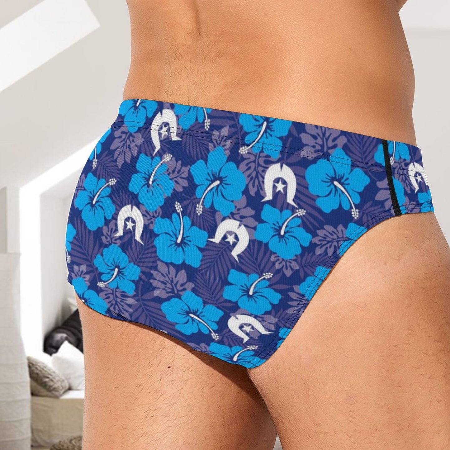Hibiscus flowers with White Dhari (Royal blue) on Milk Silk Men's Briefs