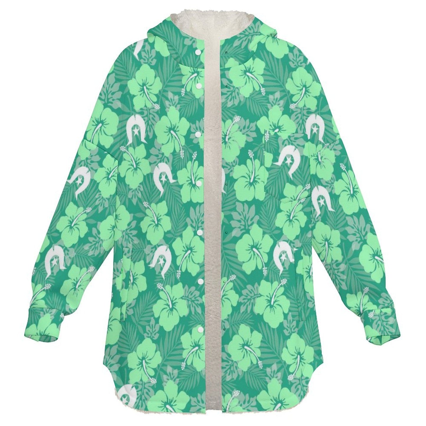 Hibiscus flowers with Dhari (Royal mint) on Women's Full Snap Fleece Jacket