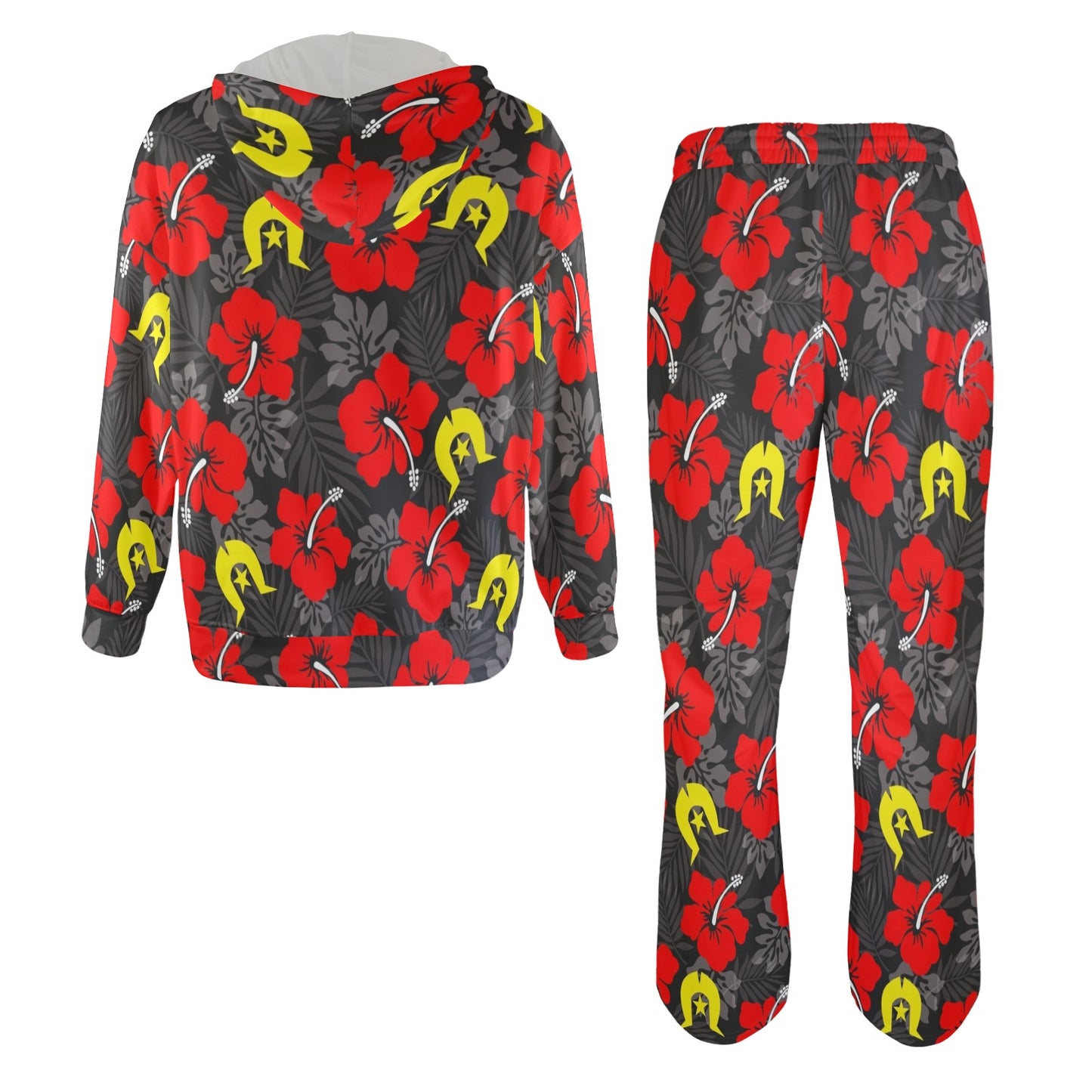 Royal Red Hibiscus with Yellow Dhari on Men's Streetwear Oversized Flared Tracksuit