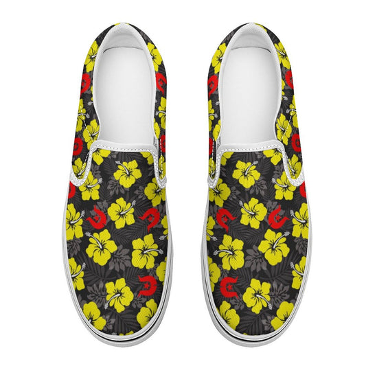 Royal yellow Hibiscus with Red Dhari on Canvas Shoes for Teenagers