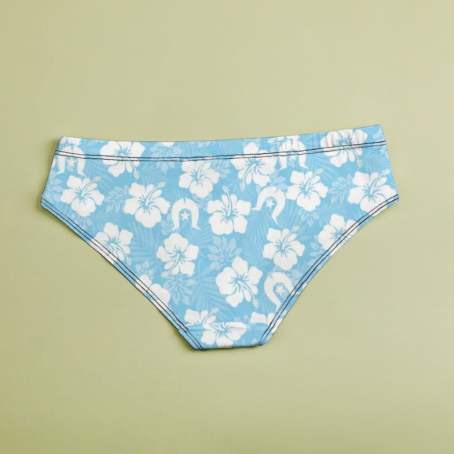 White Hibiscus and Dhari (blue) on Women's Low-Rise Panties