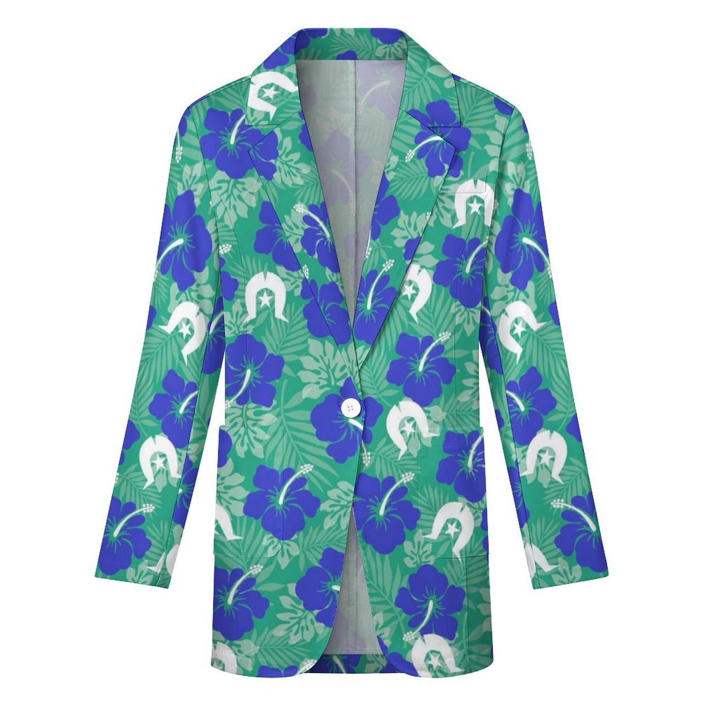 Royal Blue Hibiscus flowers with Dhari on Women's Blazer