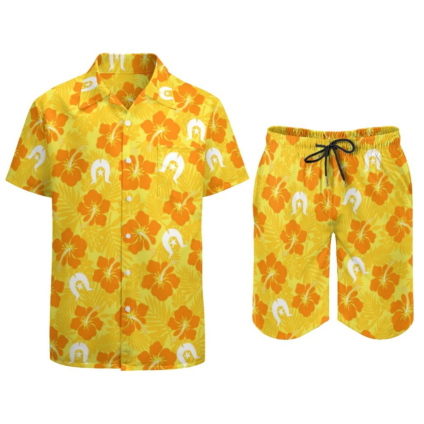 Hibiscus flowers with Dhari (Gold) on Hawaiian Suits for Men