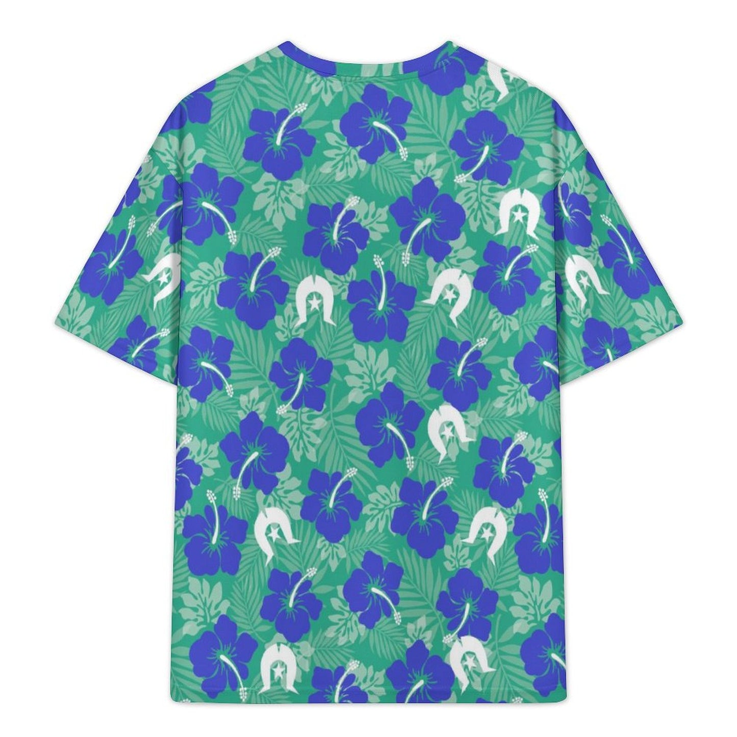 Royal Blue Hibiscus flowers with Dhari on Plus Size Drop Shoulder T-Shirt