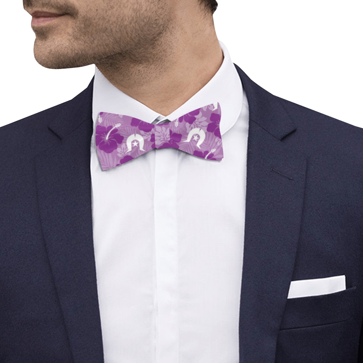 Hibiscus flowers with White Dhari (Royal purple) on Men's Bowtie