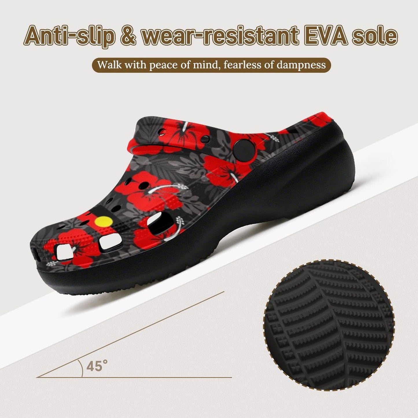 Hibiscus flowers with Aboriginal Flag on Women's High-heeled Clogs