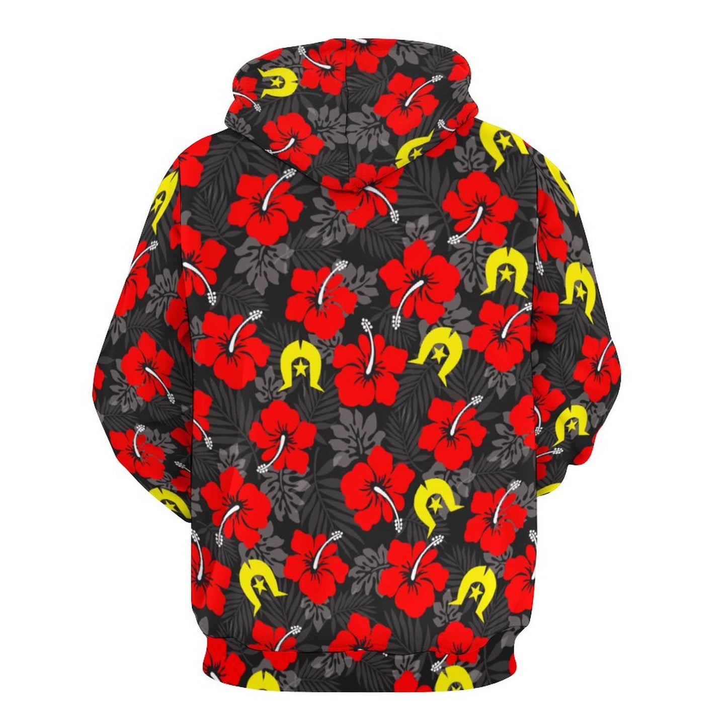 Royal Red Hibiscus with Yellow Dhari on Lady Hoodie with Double-layer Cap