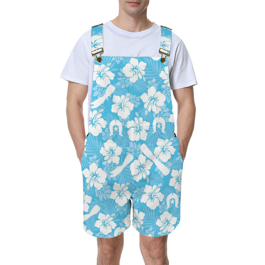 White Hibiscus flowers, Warup and Dhari on Unisex Suspender Jumpsuit